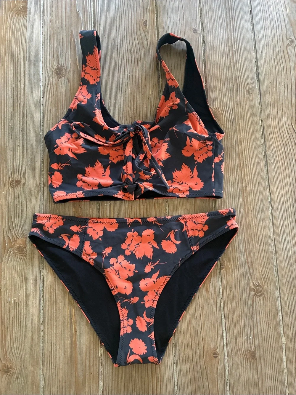 Ganni Floral Recycled Matte Bikini Set in Phantom 36